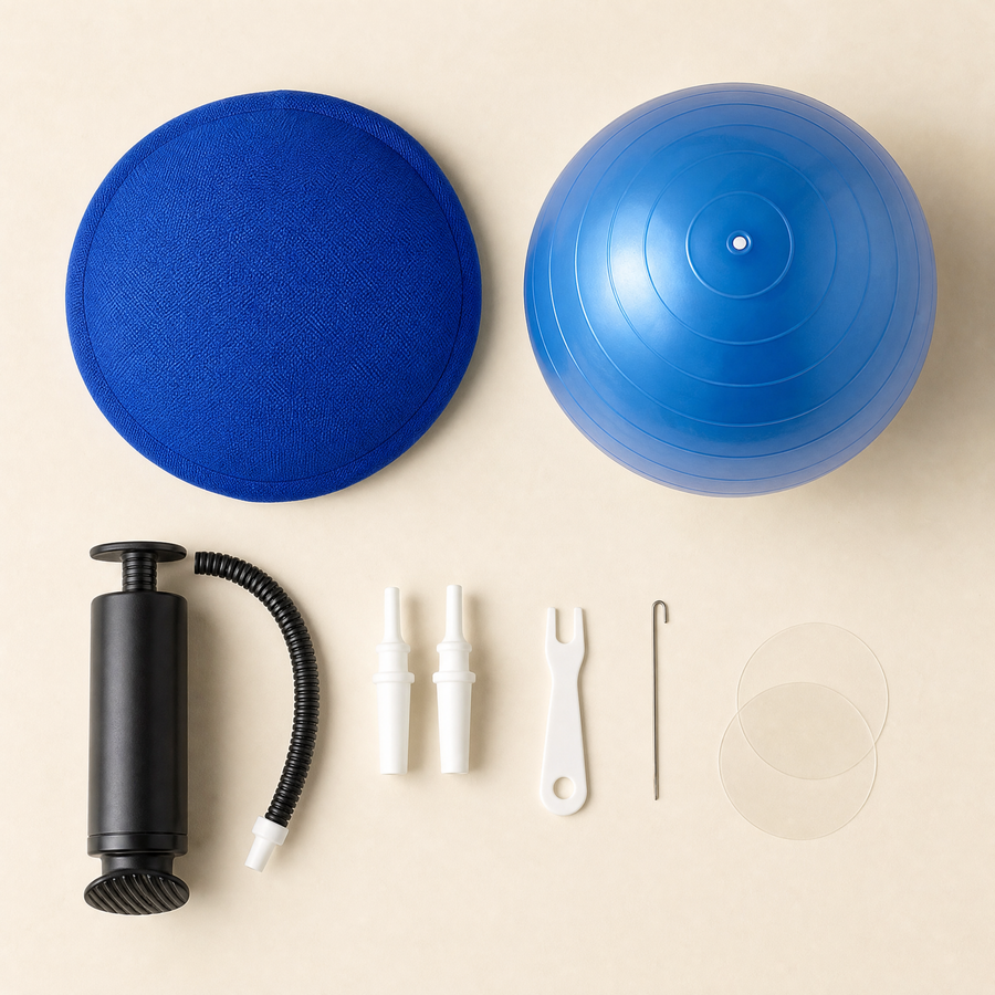 Everything included: cover, inner ball, foot pump, airlocks, remover, hook and patches