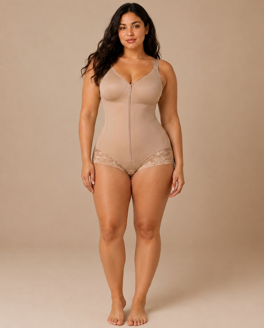 Sculpt Bodysuit beige front studio