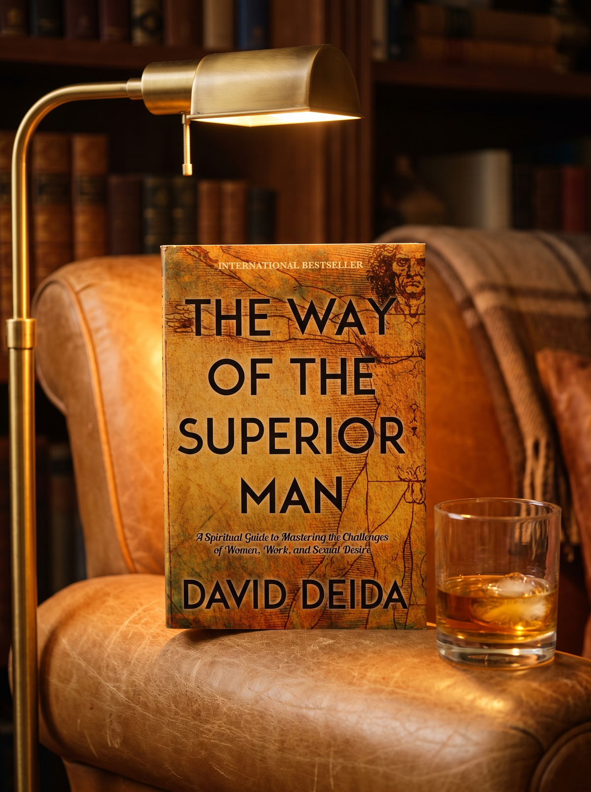 The Way of the Superior Man on a leather armchair by lamplight